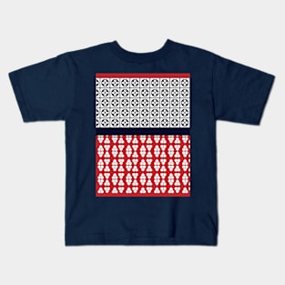 Japanese Style Ethnic Quilt Blue and Red Kids T-Shirt